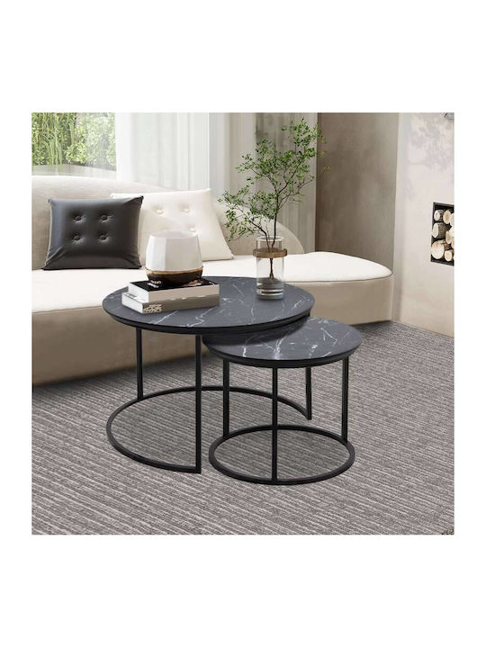 Round Zigon Set Gary Wooden Black 2 Pieces W65xL65xH44cm