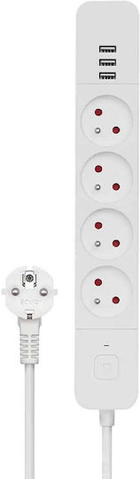 Savio Power Strip with Surge Protection 4 Positions with 3 USB-A, Switch and Cable 1.5m
