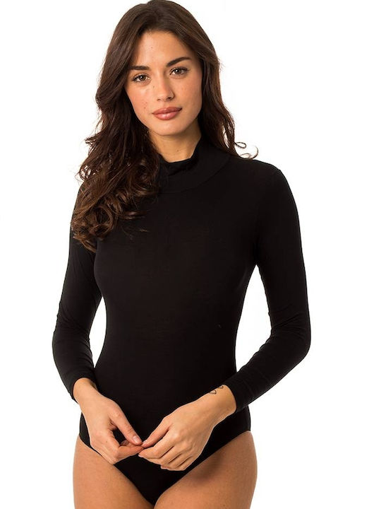 Comfort Lingerie Long Sleeve Turtleneck Bodysuit Black