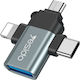 Yesido GS15 Μετατροπέας USB-A female σε Lightning / USB-C / micro USB male 1τμχ
