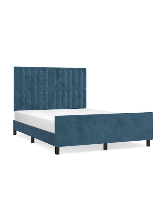 Κρεβάτι Διπλό Επενδυμένο με Ύφασμα Σκούρο Μπλε για Στρώμα 140x200cm
