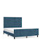 Κρεβάτι Διπλό Επενδυμένο με Ύφασμα Σκούρο Μπλε για Στρώμα 140x200cm