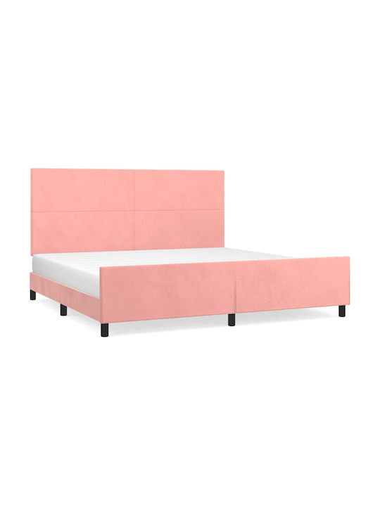 King Size Bed Padded with Fabric with Slats Ροζ 200x200cm