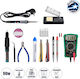 GloboStar 79978 Lötkolben Elektrisch mit Sockel, Leimtrommel, Seitenschneider, Pinzette, Stifte, Kali, Schnitte, Besteck, Servietten, tragbares Digitalmultimeter