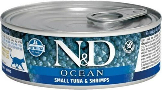 Farmina Ocean Nassfutter für Erwachsene Katzen in Dose mit Shrimps und Thunfisch ohne Getreide & Gluten 70gr