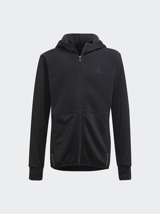 Adidas Cardigan pentru copii Cardigan pentru copii Fleece cu glugă Negru