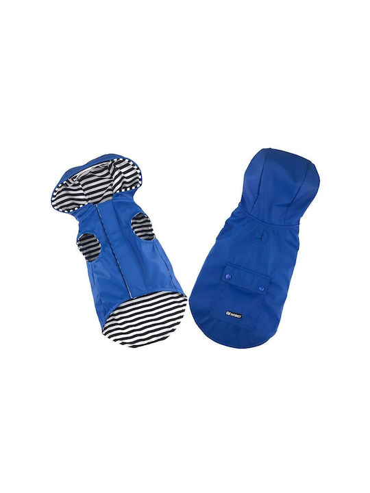 Pet Interest Stripe Lining Waterproof Dog Coat with Hood Blue XXLarge 55cm