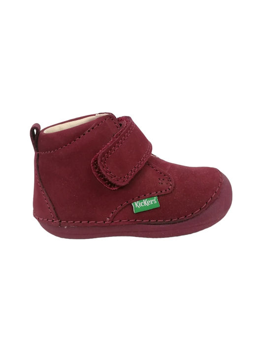 Kickers Kids Leather Anatomic Boots with Hoop & Loop Closure Burgundy