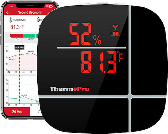 Thermo Pro Smart Wireless Συμβατό με Alexa Θερμόμετρo & Υγρασιόμετρo Επιτοίχιο για Χρήση σε Εσωτερικό Χώρο