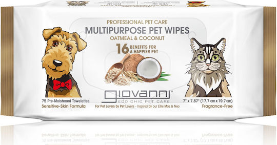 Giovanni Multipurpose 75 Μαντηλάκια Σκύλου & Γάτας για Καθαρισμό Σώματος με Άρωμα Καρύδα
