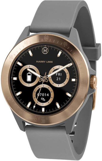 Harry Lime HA07 Aluminium 44mm Smartwatch mit Herzfrequenzsensoren (Rose Gold / Grau Silikon)