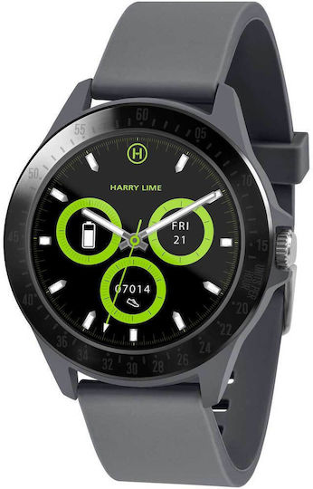 Harry Lime HA07 Aluminium 44mm Smartwatch με Παλμογράφο (Black / Grey Silicone)