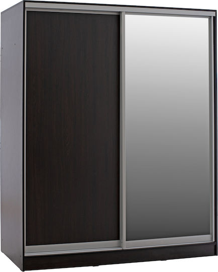 Adler Δίφυλλη Ντουλάπα Συρόμενη με Καθρέπτη 160x60x210cm Wenge