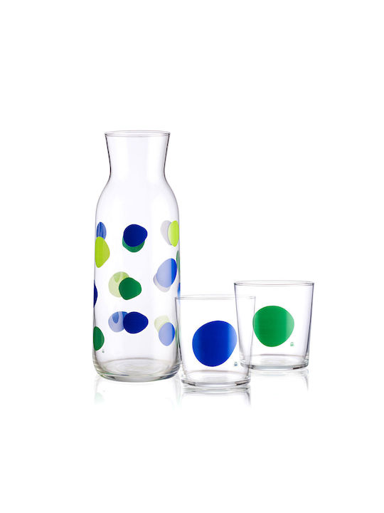 Benetton Rainbow Γυάλινη Καράφα Σερβιρίσματος με Ποτήρια Πολύχρωμη 1200ml 3τμχ