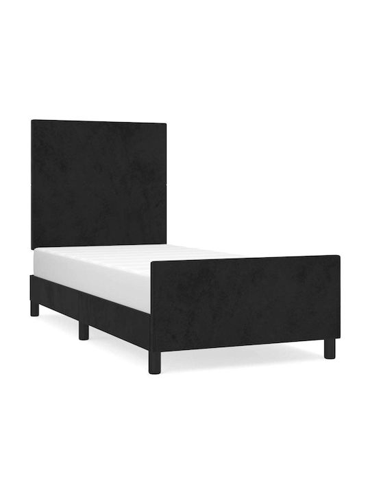 Single Fabric Upholstered Bed in Black with Sla...