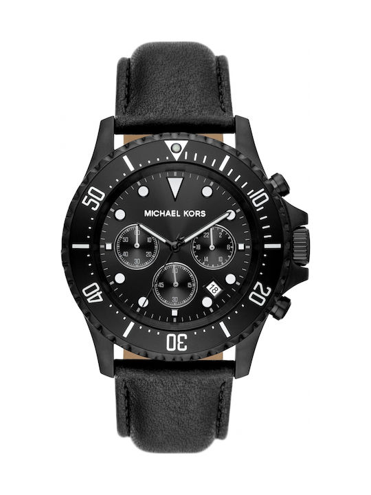 Michael Kors Everest Ανδρικό Ρολόι 45mm Χρονογράφος Μπαταρίας με Μαύρο Δερμάτινο Λουράκι
