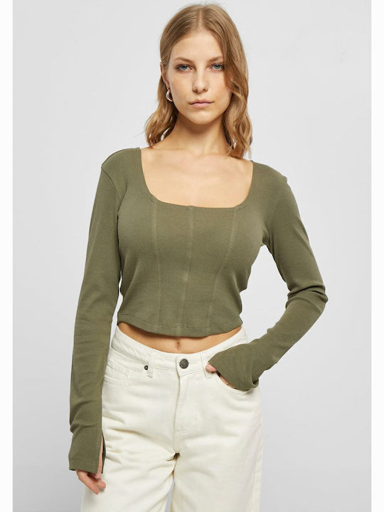 Urban Classics Women's Crop Top Long Sleeve Khaki