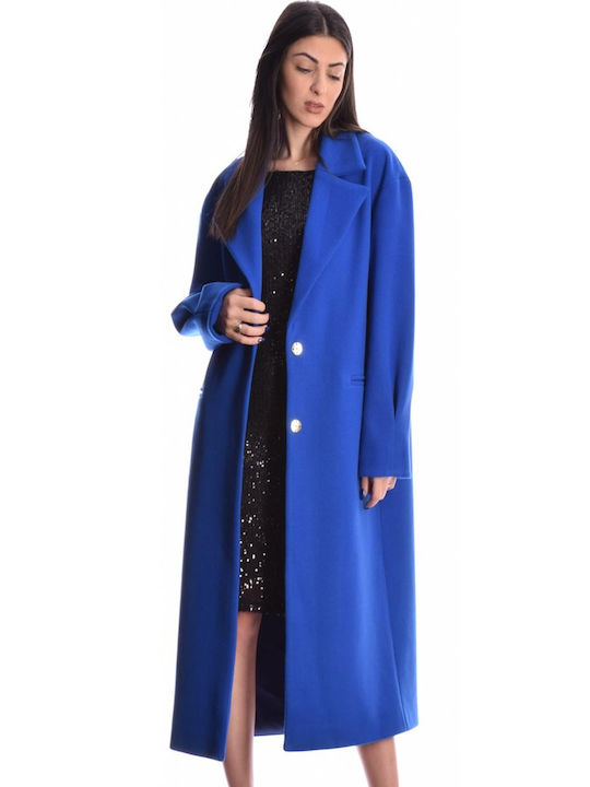 Desiree Γυναικείο Royal Blue Παλτό με Κουμπιά