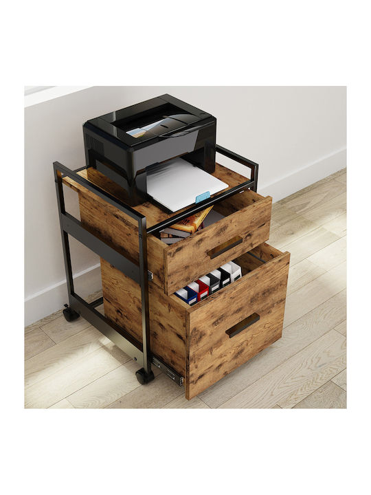 Office Storage Drawer with Wheels & 2 Drawers Brown L48.5xW48.5xH64.5cm ERK-HORB-US