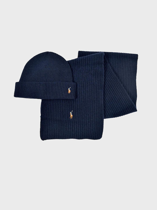 Ralph Lauren Set with Beanie with Rib Knit in Navy Blue color