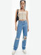 High Waist Women's Jean Trousers with Rips in Regular Fit Denim Light