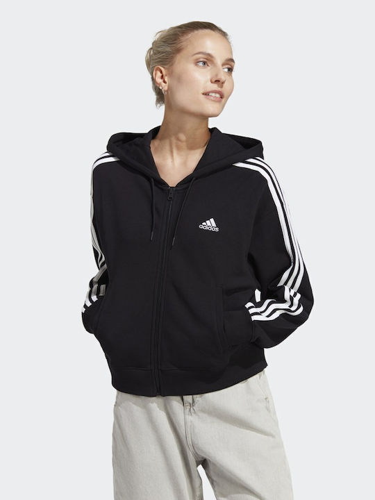 Essentials Cropped Γυναικεία Ζακέτα Φούτερ με Κουκούλα Μαύρη