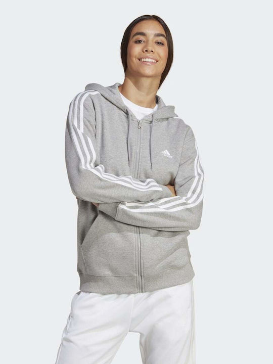 Adidas Essentials Γυναικεία Ζακέτα Φούτερ με Κουκούλα Γκρι