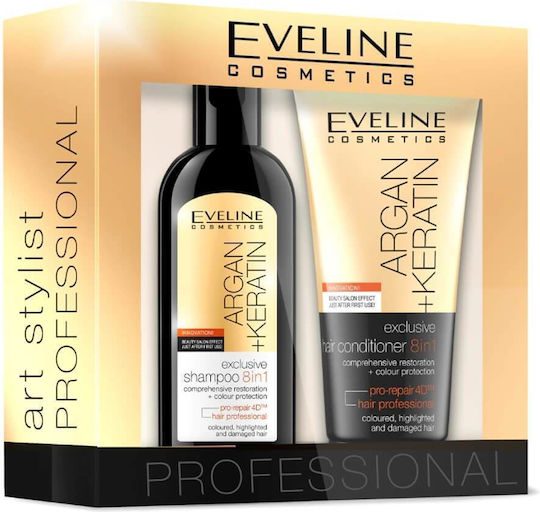 Eveline Argan Haarpflege-Set Für Rekonstruktion Und Nahrung Für Gefärbtes Haar Mit Shampoo Und Konditionierer 2 Stück