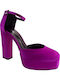Satin Pumps mit Riemchen & Chunky Hoher Absatz Lila
