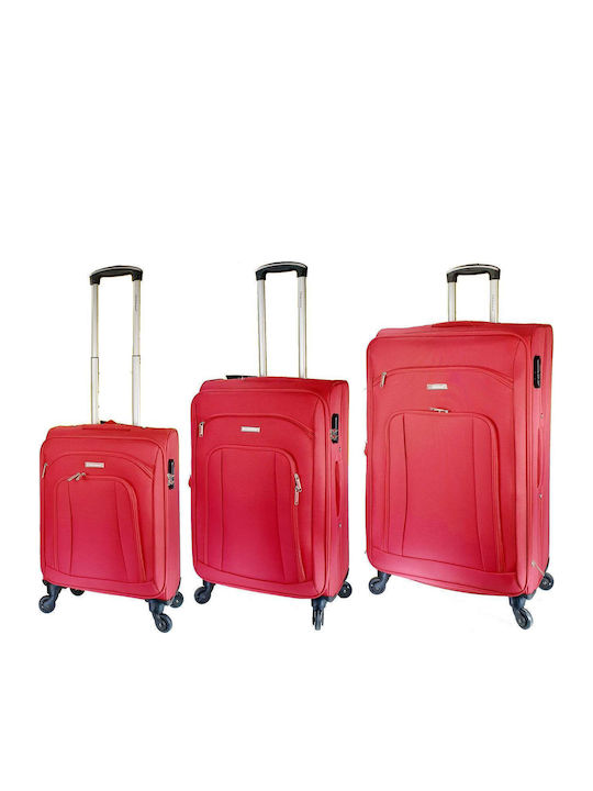 Diplomat Set Colecția Quattre Valize de Călătorie Din Material Textil Roșii Înălțime Maximă 78 cm Cu 4 Roți Set 3 Bucăți