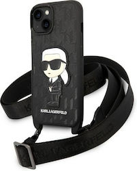 Karl Lagerfeld Monogram Ikonik Patch Coperta din spate Silicon cu curea Negru (iPhone 14) KLHCP14SSTKMK