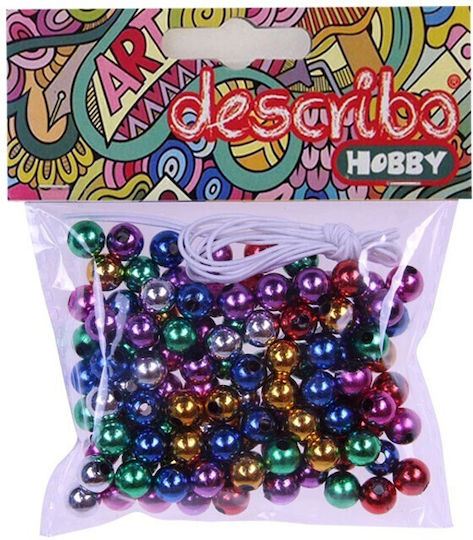 I-Mondi Metallic Craft Beads Multicolor 80pcs Multicolored Metal Beads with Cord 8mm 8mm 30gr