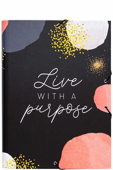 Grupo Erik Folder Prespan with Rubber Band and Ears for Paper A4 Black Glitter Gold Dreams