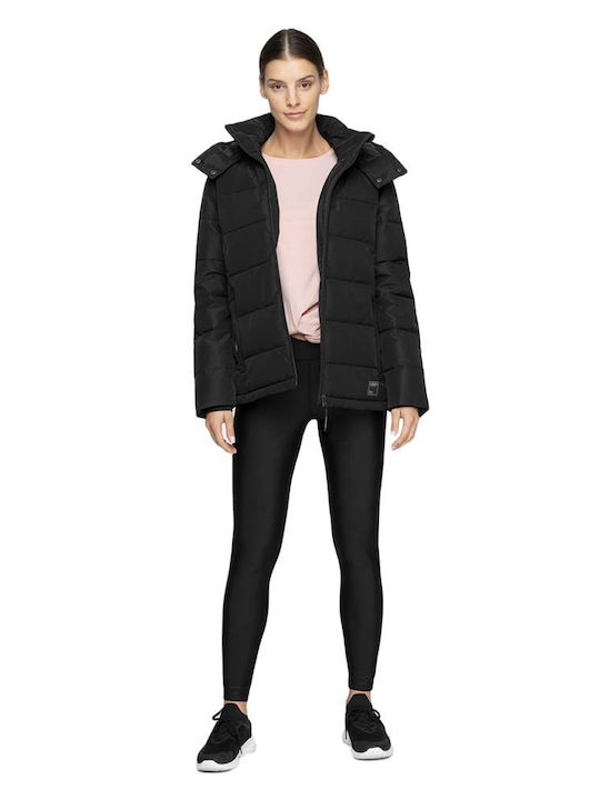 Women's Short Puffer Jacket for Winter with Hood Black