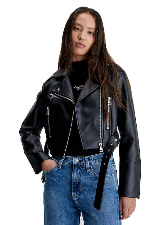 Calvin Klein Δερμάτινο Γυναικείο Biker Jacket Μαύρο