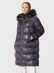 Geox Women's Long Puffer Jacket for Winter with Hood Navy Blue