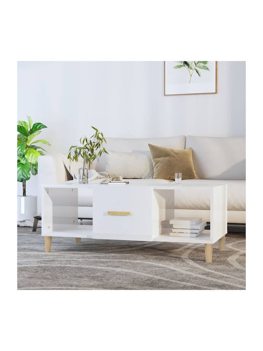 Rectangular Wooden Coffee Table Γυαλιστερό Λευκό L102xW50xH40cm