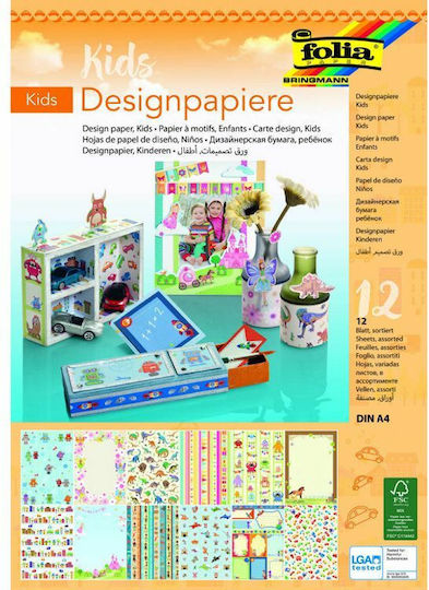 Folia Diverse Kartons Glitzer Kids A4 Mehrfarbig in Blöcken von 12 Blättern