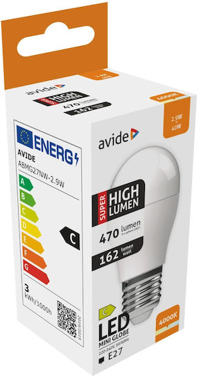 Avide ABMG27NW-2.9W LED-Lampe 2.9W 90mm für Fassung E27 und Form G45 Naturweiß 470lm
