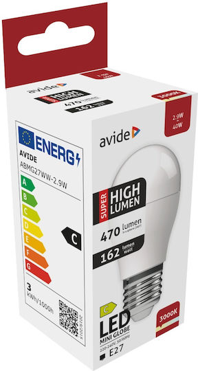 Avide ABMG27WW-2.9W Λάμπα LED 2.9W 90mm για Ντουί E27 και Σχήμα G45 Θερμό Λευκό 470lm