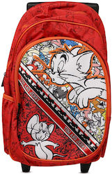 Sunce Tom & Jerry Училищна Чанта Количка Елементарен в Червен цвят Д27 x Ш11 x В40см