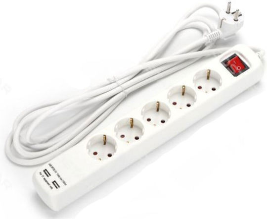 Aigostar Πολύπριζο 5 Θέσεων με 2 USB-A, Διακόπτη και Καλώδιο 3m