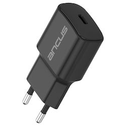 Ancus Φορτιστής Χωρίς Καλώδιο με Θύρα USB-C 20W Quick Charge 3.0 Μαύρος (C70)