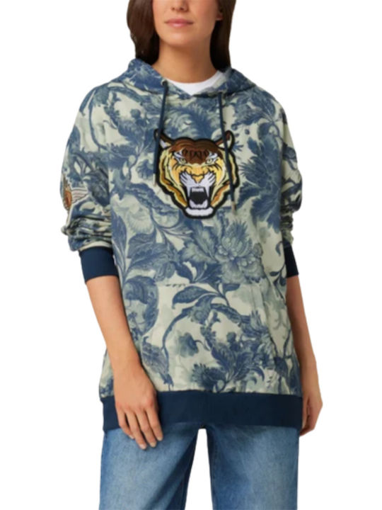 Guess Lang Damen Sweatshirt Kapuzen Blau
