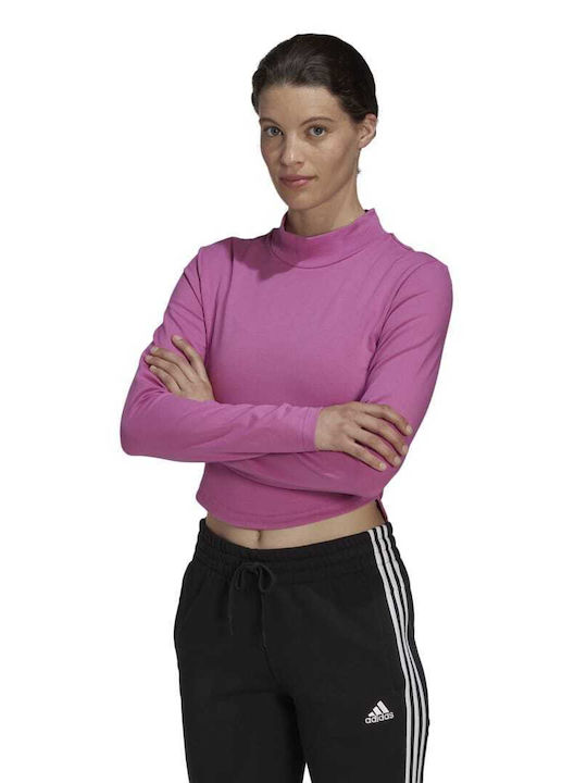 Adidas Top Sport de Damă Crop cu Mânecă Lungă Roz