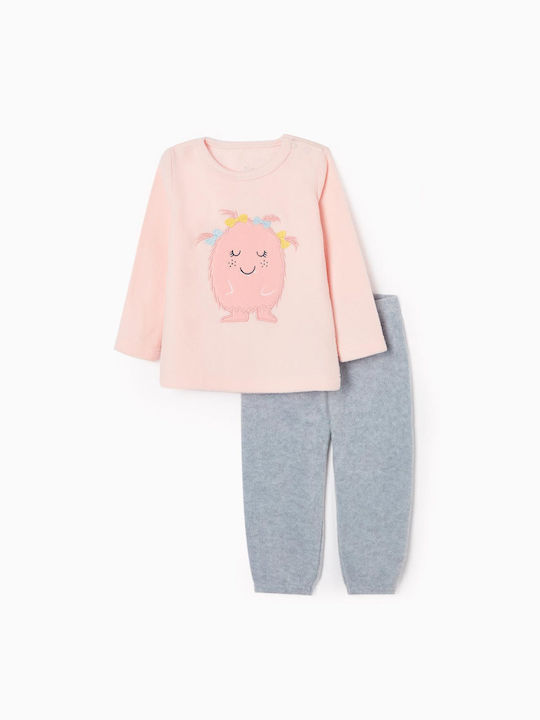 Zippy fleece pajama set terrazzo pink grey