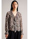 Ted Baker Tunic Long Sleeve with V Neckline Animal Print Brown