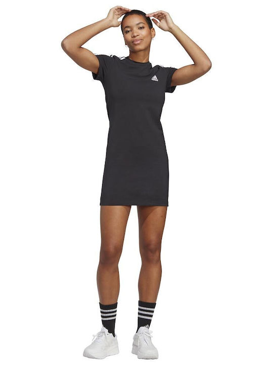 Essentials 3-Stripes Rochie De Vară Pentru Femei Mini Sport Tricou Mâneca Scurtă Neagră