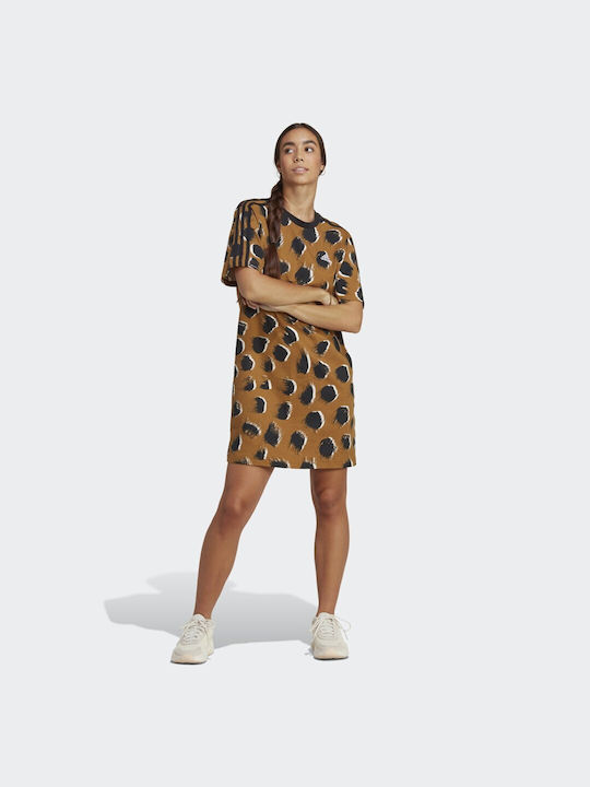 Adidas Essentials 3-Stripes Καλοκαιρινό Mini T-shirt Φόρεμα Bronze Strata / Black