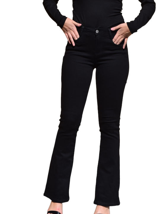 Women's high-waisted pants, bell bottom, black color (TRU83)